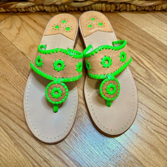 Jack Rogers Original Jacks Sandals - Lime Green & Tan - Size 9M - Picture 1 of 7